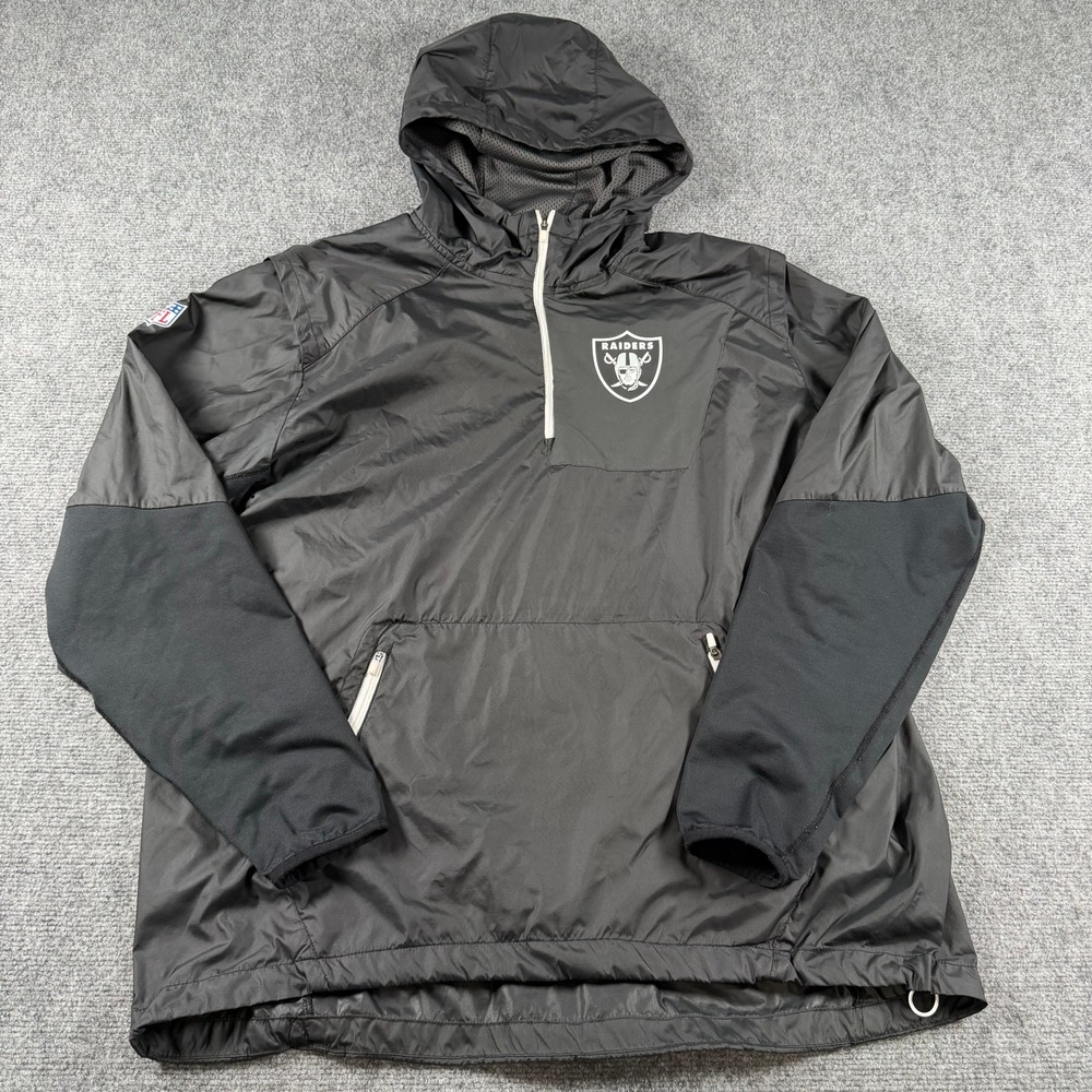 Nike Raiders Windbreaker Jacket Mens XL Black NFL On Field Hooded Quarter Zip